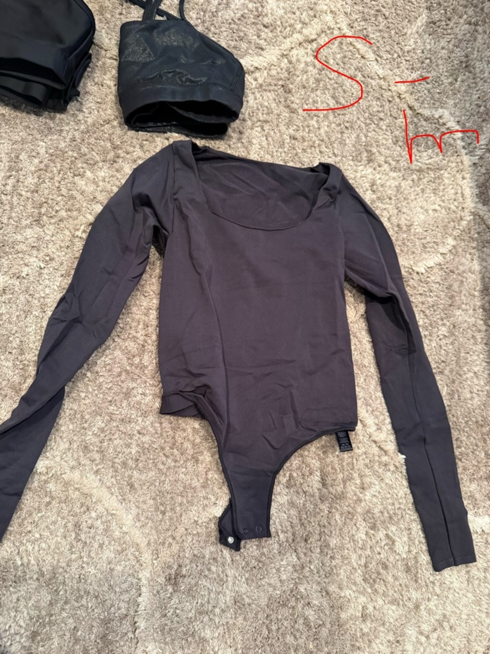 SKIMS Long Sleeve Scoop Neck Bodysuit in Charcoal